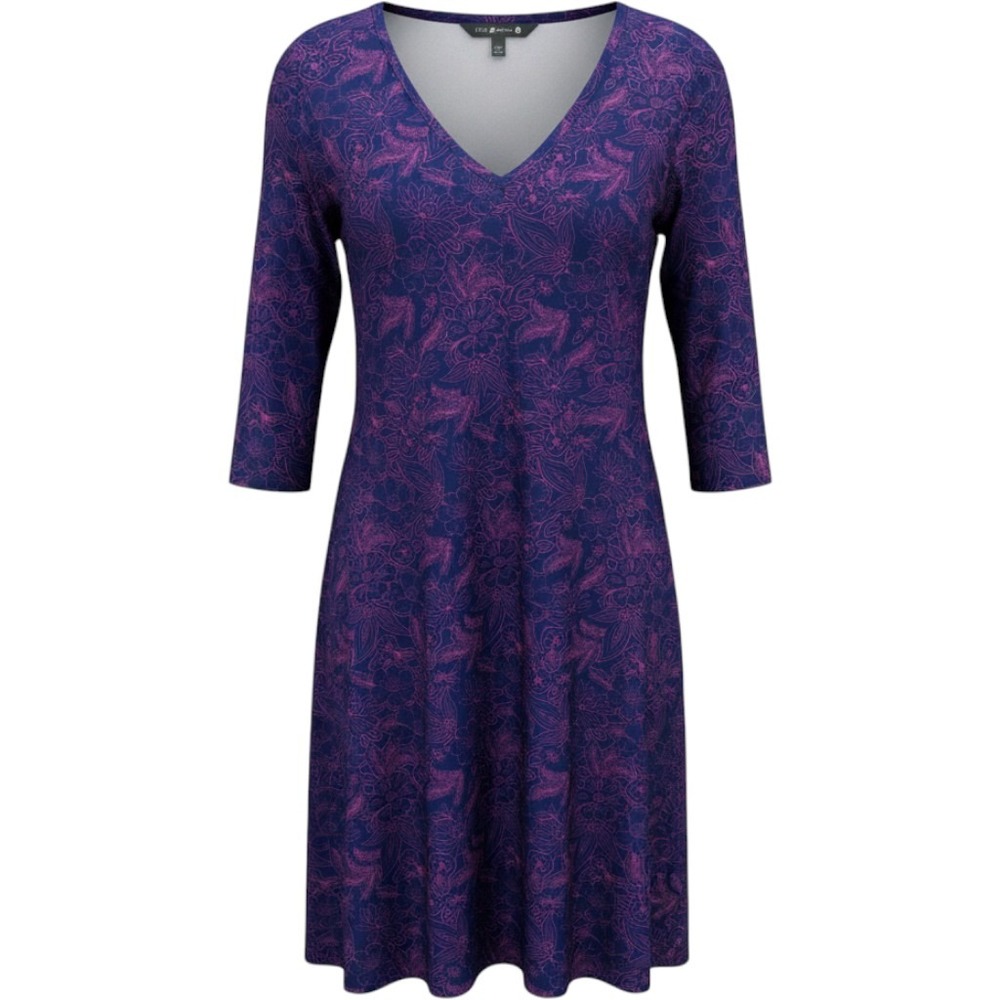 Nuu Muu Dress Women XL Blue Pink Floral V-Neck 3/4 Sleeve Athleisure Casual